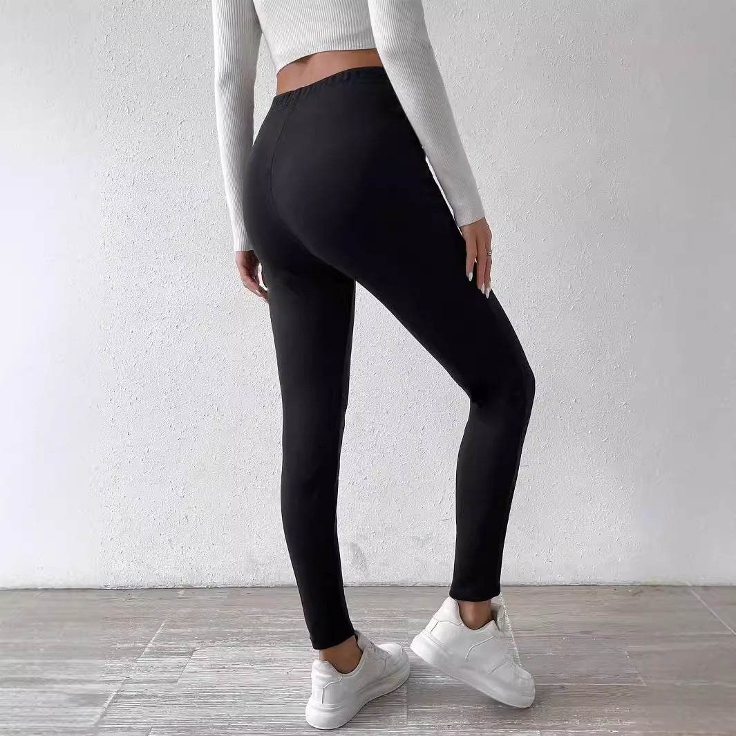 Pure Color Fleece Drawstring Slim Warm High-Waist Outerwear Leggings - IntuitiveEncBoutique