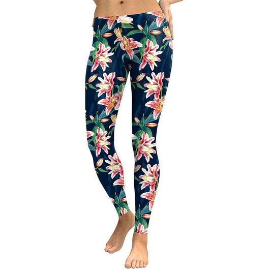 Fresh Fragrance Lily Women Leggings Capri Lilies Digital Print Woman Legging Work Out Street Wear Pants Leggins - IntuitiveEncBoutique