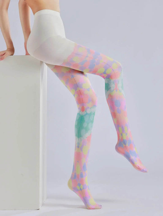 Color block stacked heart printed pantyhose with colorful patterns and sweet base socks - IntuitiveEncBoutique