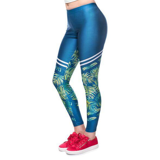 Flesh Tropical Leaves Digital Print Legging - IntuitiveEncBoutique