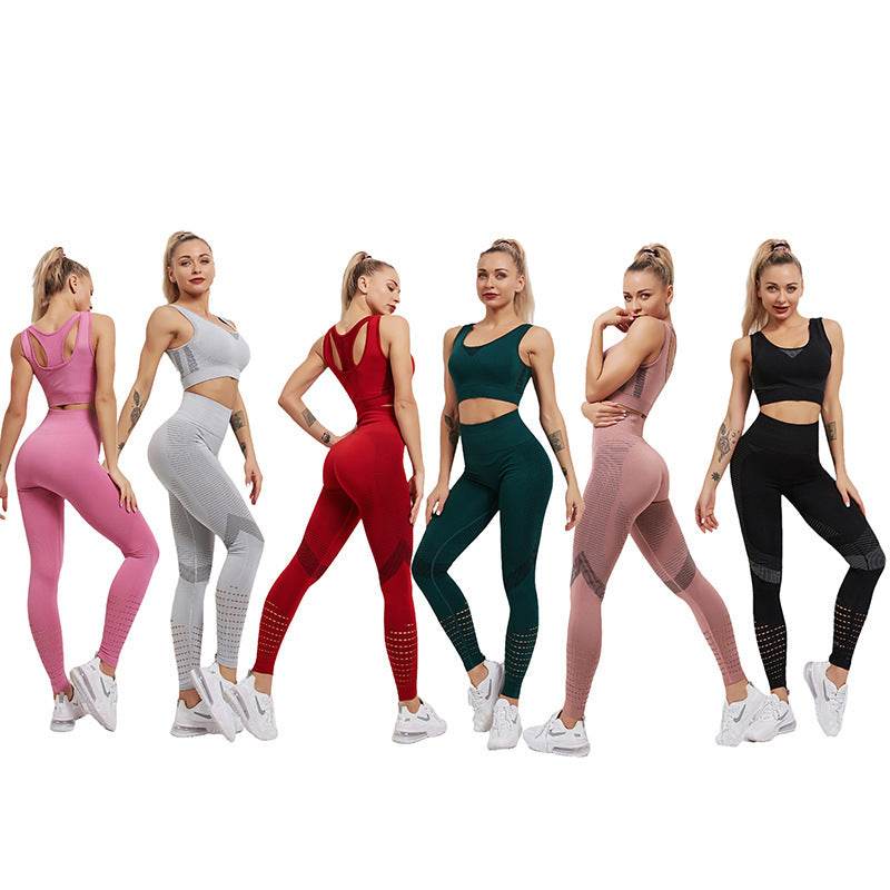 High Waist Slimming Peach Bottom Hollow Out Women's Yoga Pants Set - IntuitiveEncBoutique