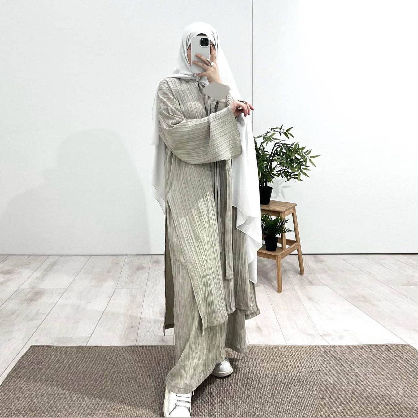 Women's Cross-border Long Sleeve Pleated Long Robe Skirt Set - IntuitiveEncBoutique