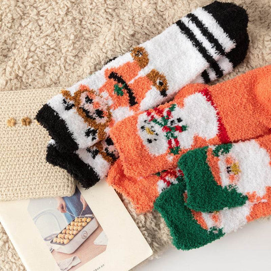 Christmas orange socks for children, winter thick INS trendy warm home socks, coral fleece flooring - IntuitiveEncBoutique