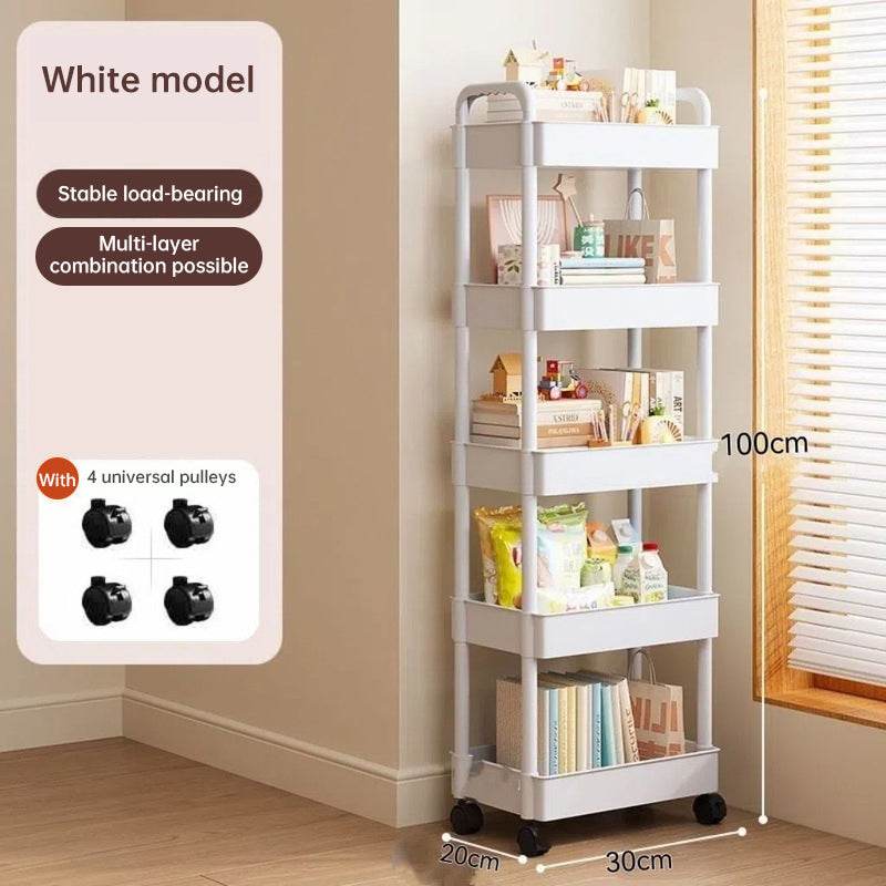 White rolling storage cart. Multifunctional, open shelves for books, ideal for kitchen & bedroom storage - IntuitiveEncBoutique