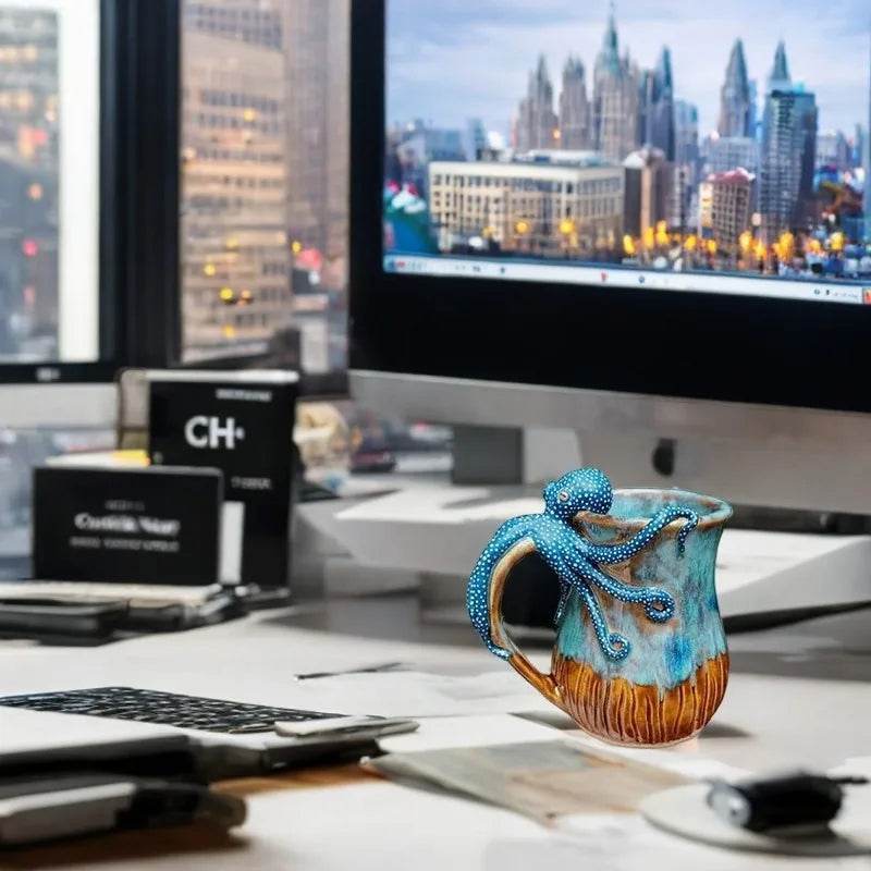 Handmade Deep Blue Octopus Mug. For Hot & Cold Drinks - IntuitiveEncBoutique