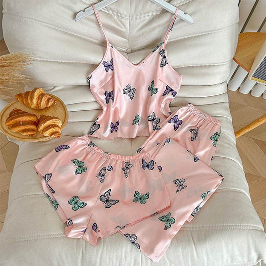 Printed pajama three piece loose pajama set - IntuitiveEncBoutique