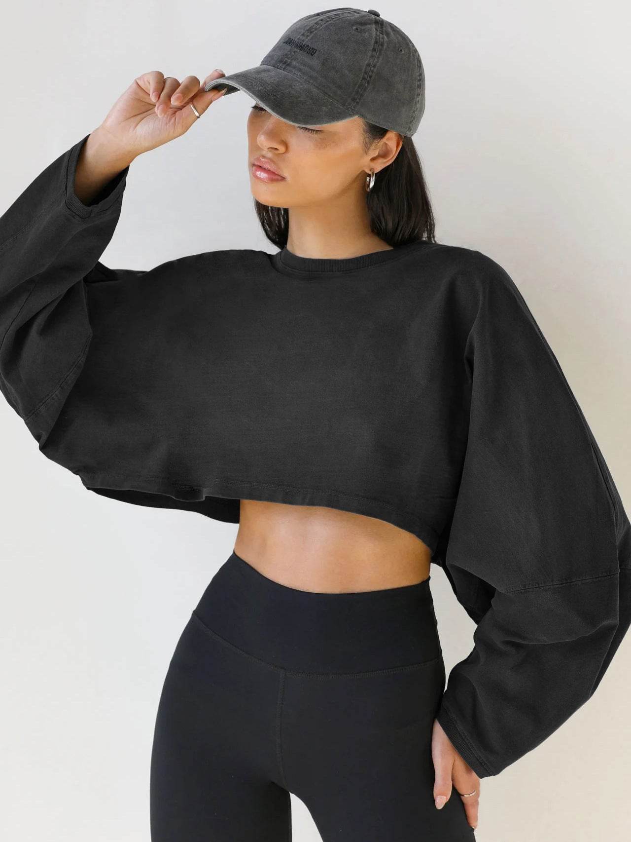 Vintage Hoodie Women's Long Sleeve Crop Knitwear Sport Yoga - IntuitiveEncBoutique