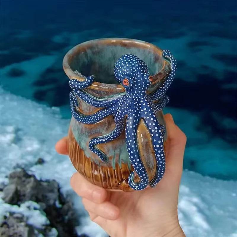 Handmade Deep Blue Octopus Mug. For Hot & Cold Drinks - IntuitiveEncBoutique