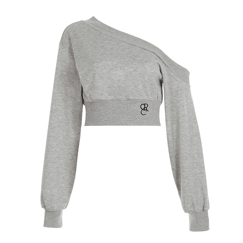 Arrival Spicy Girl Off-Shoulder Short Crop Hoodie Women's Unique Ins Trend Streetwear Versatile Fitted Long Sleeve Belly-Baring Top