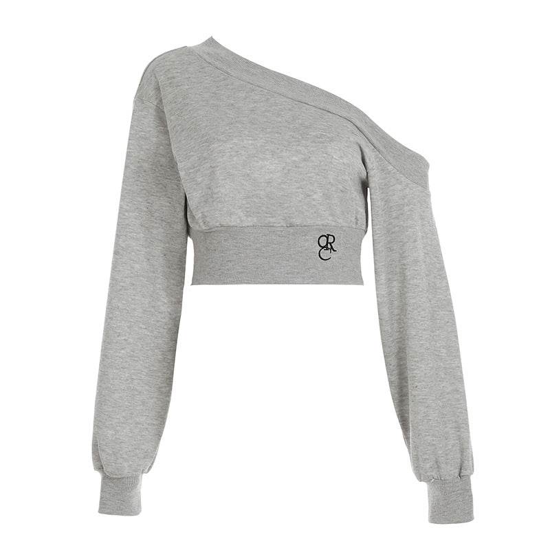 Arrival Spicy Girl Off-Shoulder Short Crop Hoodie Women's Unique Ins Trend Streetwear Versatile Fitted Long Sleeve Belly-Baring Top - IntuitiveEncBoutique