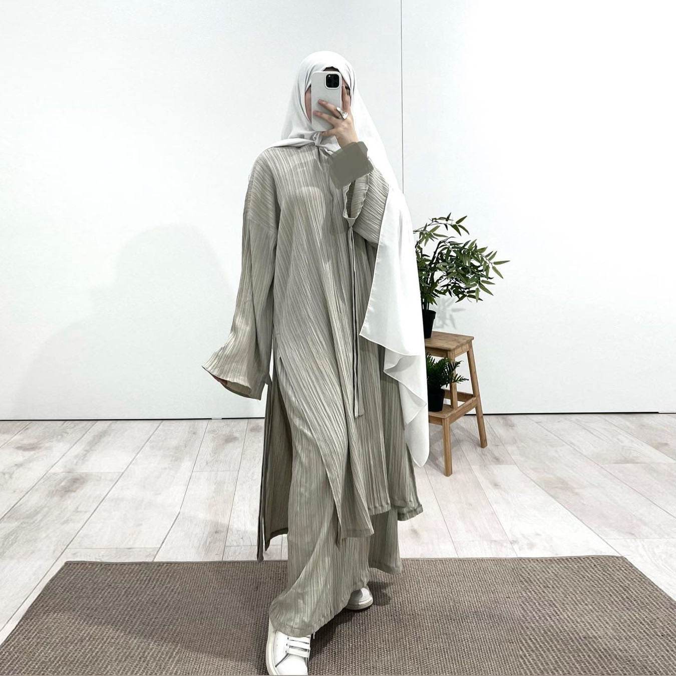 Women's Cross-border Long Sleeve Pleated Long Robe Skirt Set - IntuitiveEncBoutique