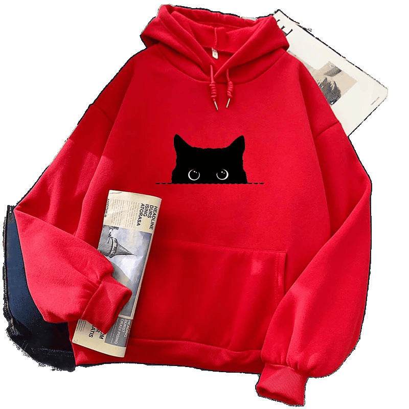Spring Cartoon Cat Pattern Cute Printed Hooded Sweatshirt Unisex Long Sleeve Casual Jacket - IntuitiveEncBoutique