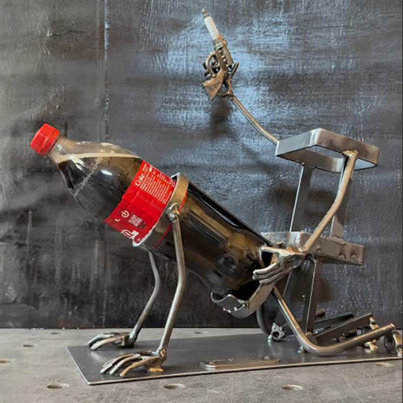 Skull 2-in-1 Bottle Stand: Holds Coke & Wine, Metal Skeleton Holder – Fun Bar Decor - IntuitiveEncBoutique