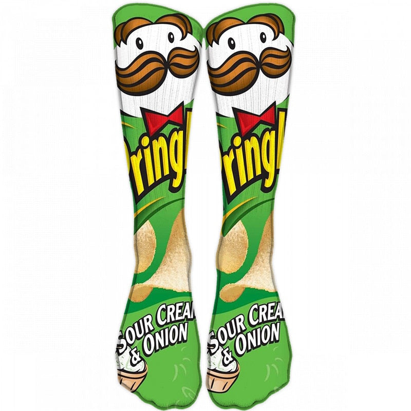 New Fashion Harajuku Kawaii Socks Man Cotton Cartoon Food Print Casual Cotton Hip Hop Unisex Happy Funny skarpety