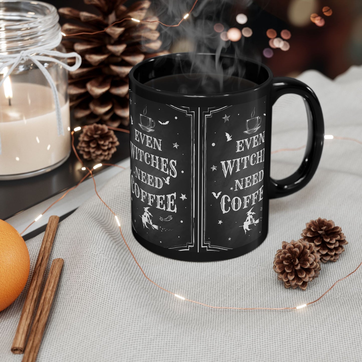 Witchy Coffee Mug - Perfect for Her, Halloween Gift, Black Ceramic Mug, Even Witches Need Coffee, Cozy Kitchen Decor, Witch Gifts, Caffeine