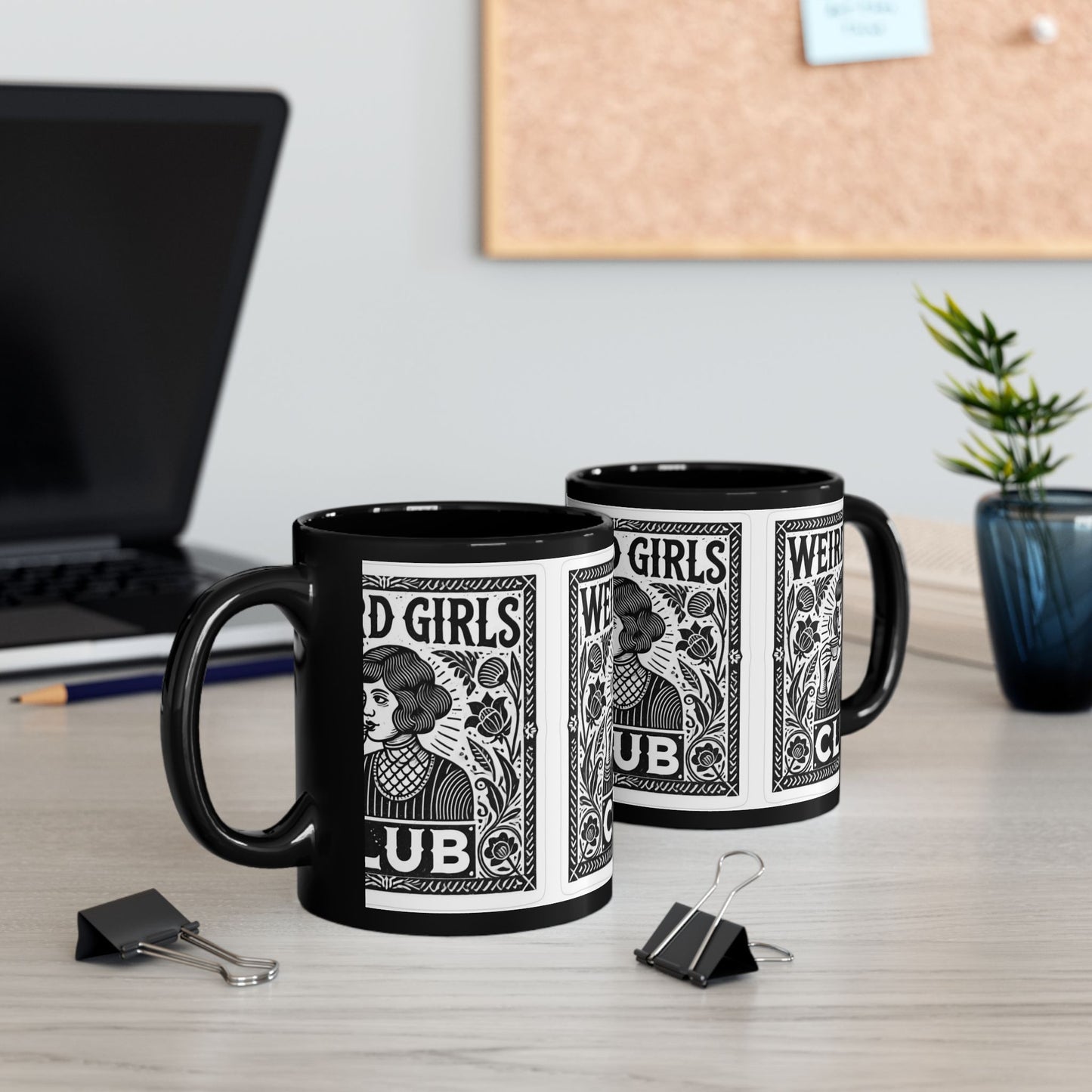 Weird Girls Club Mug, 11oz, 15oz Coffee Cup for Female Empowerment, Unique Gift for Friends, Feminist Art, Black Mug