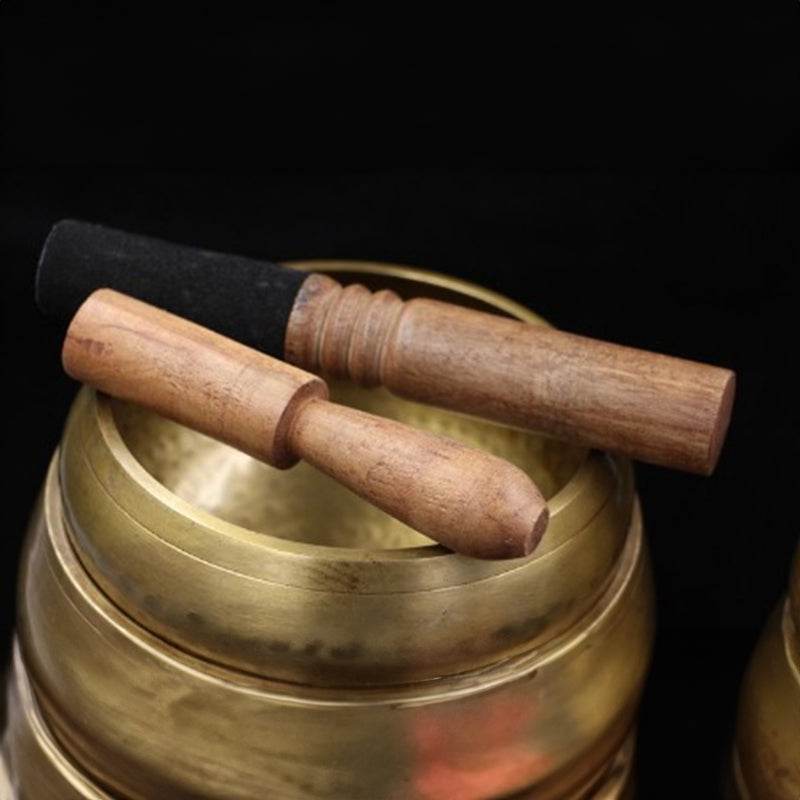 Tibetan brass singing bowl with Sanskrit – handmade meditation instrument for stress relief. - IntuitiveEncBoutique