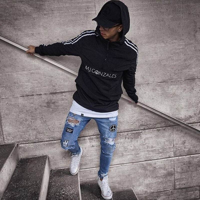 Men's Ripped jeans Badge Letters Hip-hop Skinny Jogging Denim Fashion Pencil Long Trousers Distressed Jeans For Men Clothing - IntuitiveEncBoutique