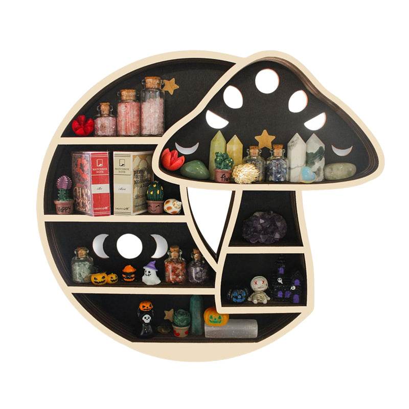Adorable Mushroom - themed Decor. Wall - mounted Wooden Floating Mushroom Shelf. Ideal as a Crystal Display Shelf or a Rock Gem - IntuitiveEncBoutique