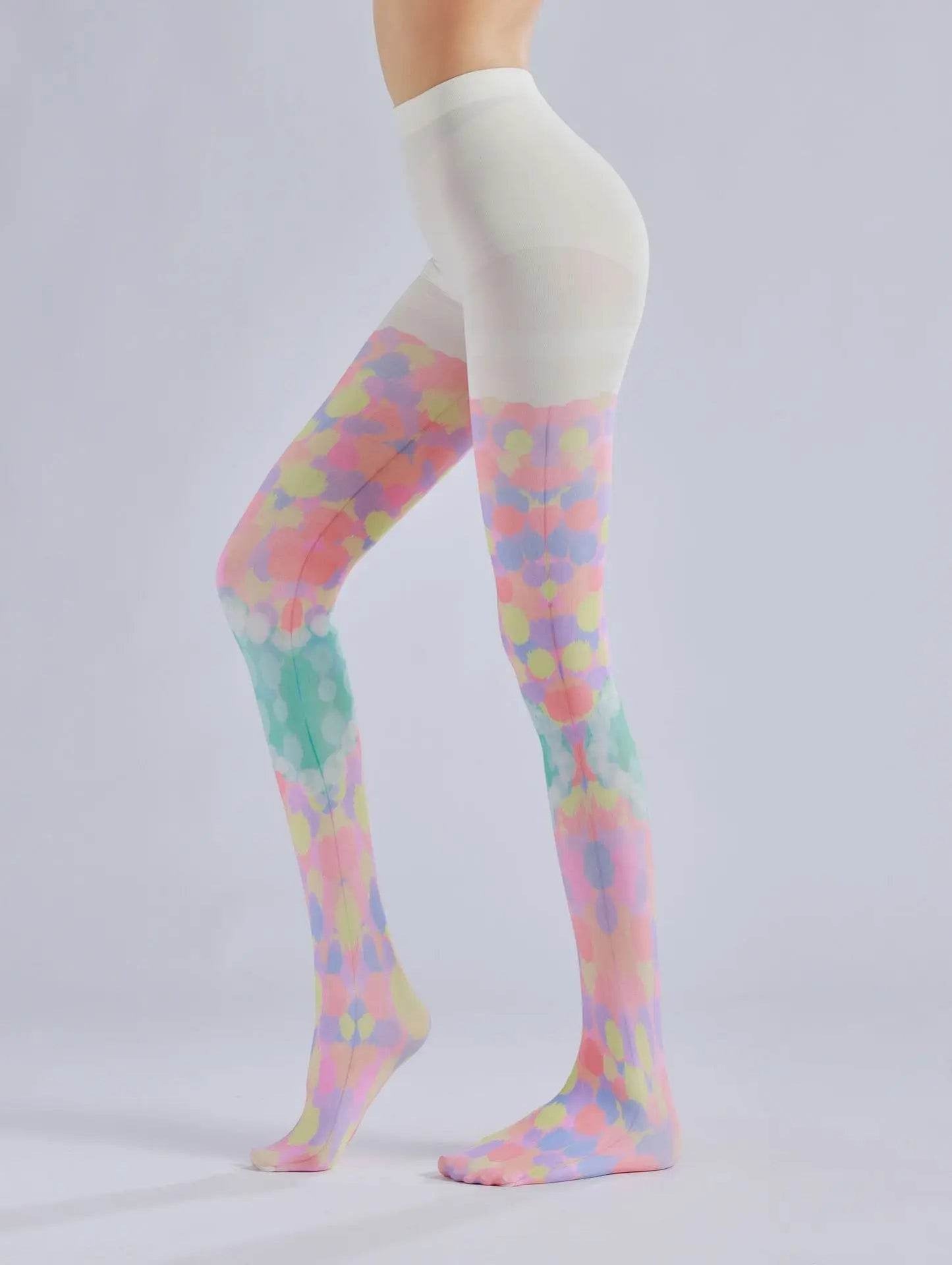 Color block stacked heart printed pantyhose with colorful patterns and sweet base socks - IntuitiveEncBoutique