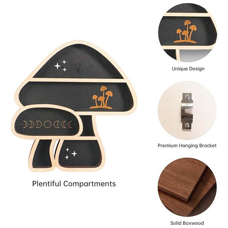 Adorable Mushroom - themed Decor. Wall - mounted Wooden Floating Mushroom Shelf. Ideal as a Crystal Display Shelf or a Rock Gem - IntuitiveEncBoutique