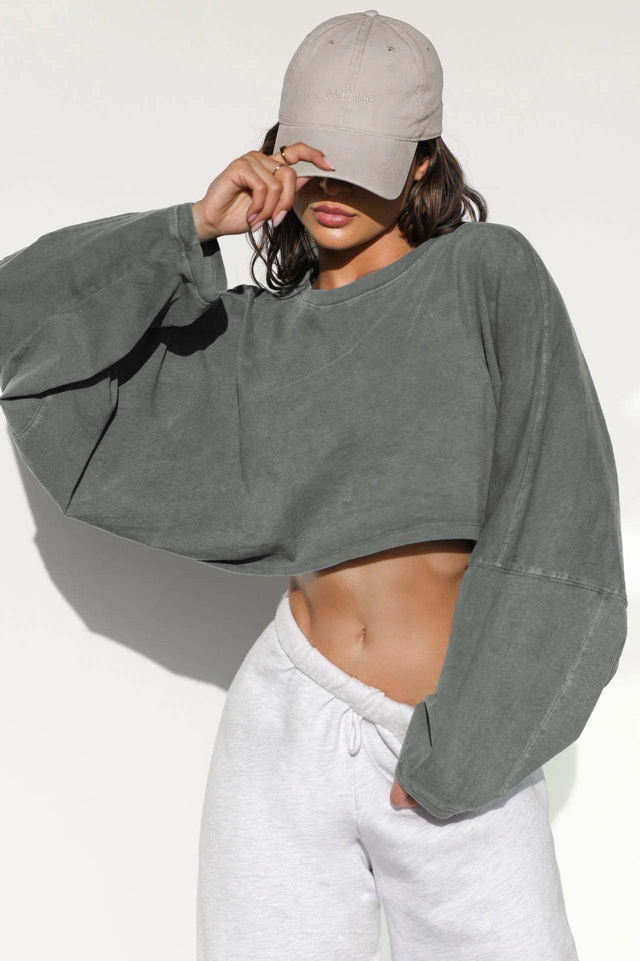 Vintage Hoodie Women's Long Sleeve Crop Knitwear Sport Yoga - IntuitiveEncBoutique