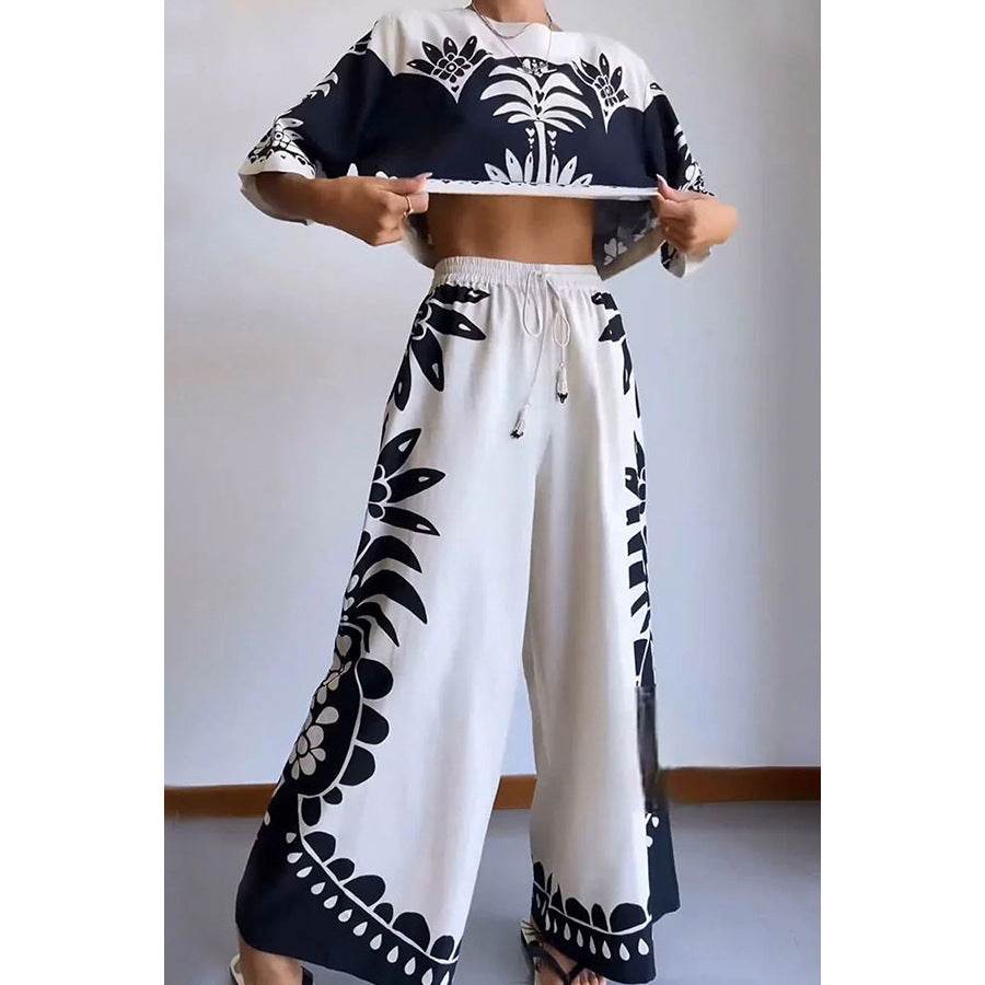 Casual Short Sleeve Set INS Loose Vacation Elastic Waist Women's Two-Piece Suit - IntuitiveEncBoutique