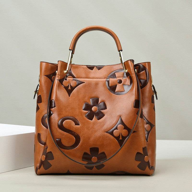 Handbag Women's Fashion Embossed Tote Bag Large Capacity Maternity Bucket Bag - IntuitiveEncBoutique