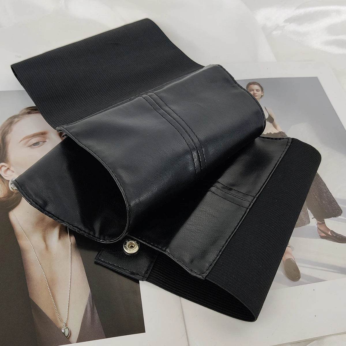 Plus Size Soft Leather Wide Y2K Black Elastic Corset Belt Female Stretch Cummerbunds Designer Belts For Women High Quality - IntuitiveEncBoutique