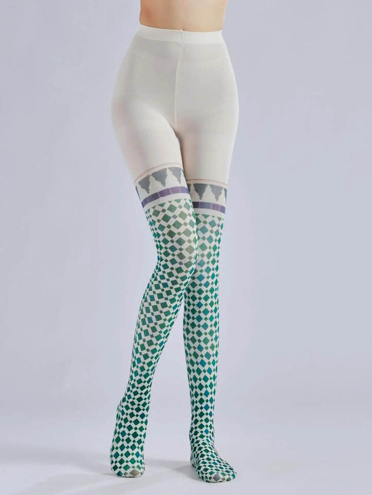 Retro patterned plaid printed pantyhose color pattern bottom socks fake two pieces of silk stockings - IntuitiveEncBoutique