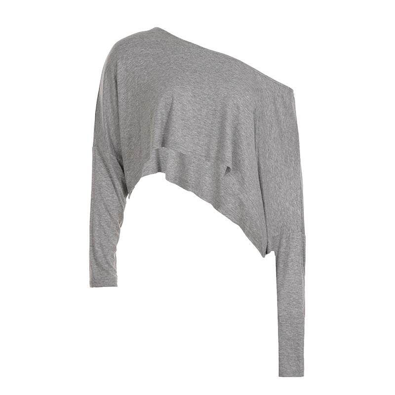 INS Street Style Lazy Off-Shoulder Loose Simple Casual Long Sleeve Sweatshirt Spicy Girl Crop Top Slimming Top - IntuitiveEncBoutique