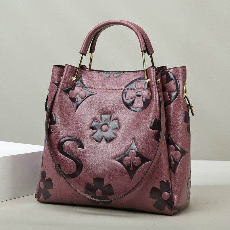 Handbag Women's Fashion Embossed Tote Bag Large Capacity Maternity Bucket Bag - IntuitiveEncBoutique