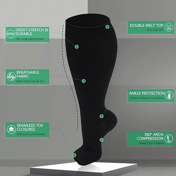 Plus size compression socks super wide calf and knee length socks men - IntuitiveEncBoutique
