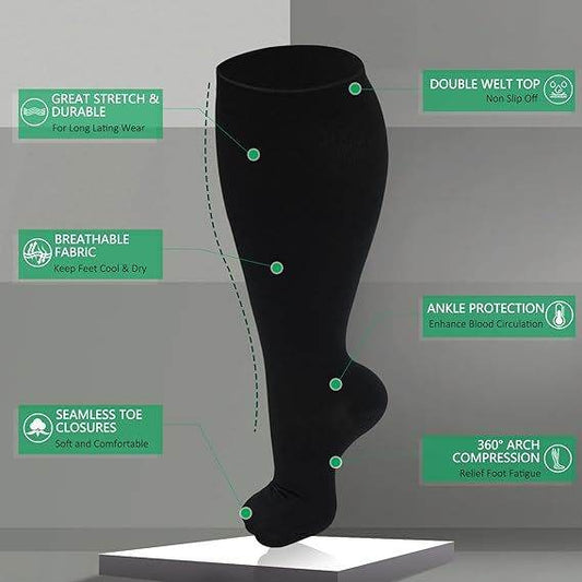 Plus size compression socks super wide calf and knee length socks men - IntuitiveEncBoutique