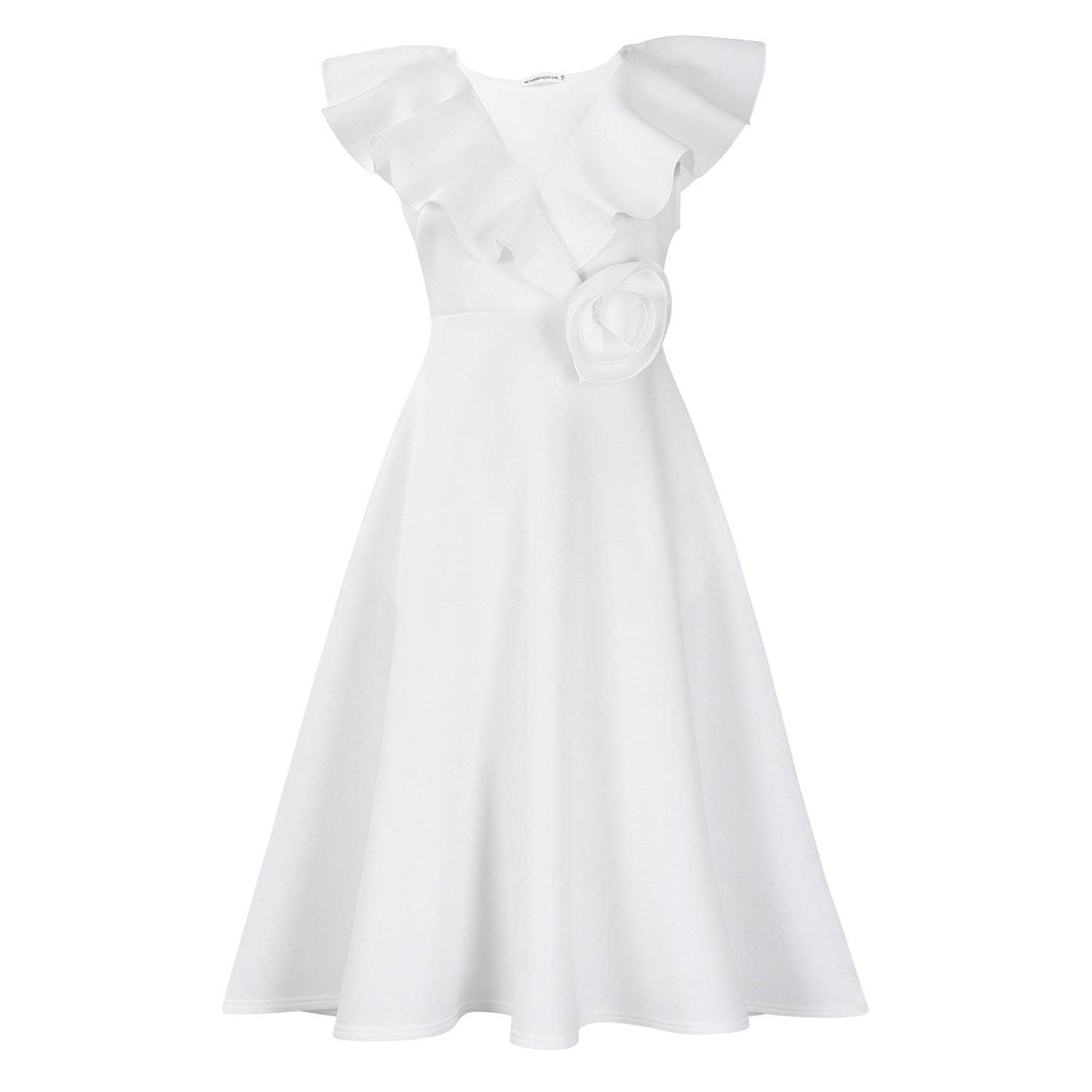 V-neck Ruffled Hem 3D Flower Skirt Evening Dress Banquet Dress - IntuitiveEncBoutique