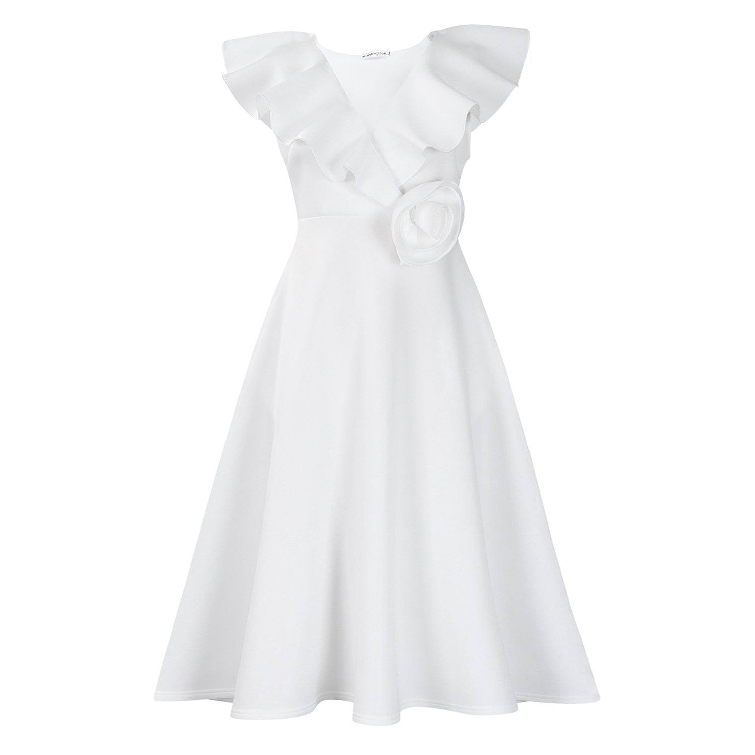 V-neck Ruffled Hem 3D Flower Skirt Evening Dress Banquet Dress - IntuitiveEncBoutique