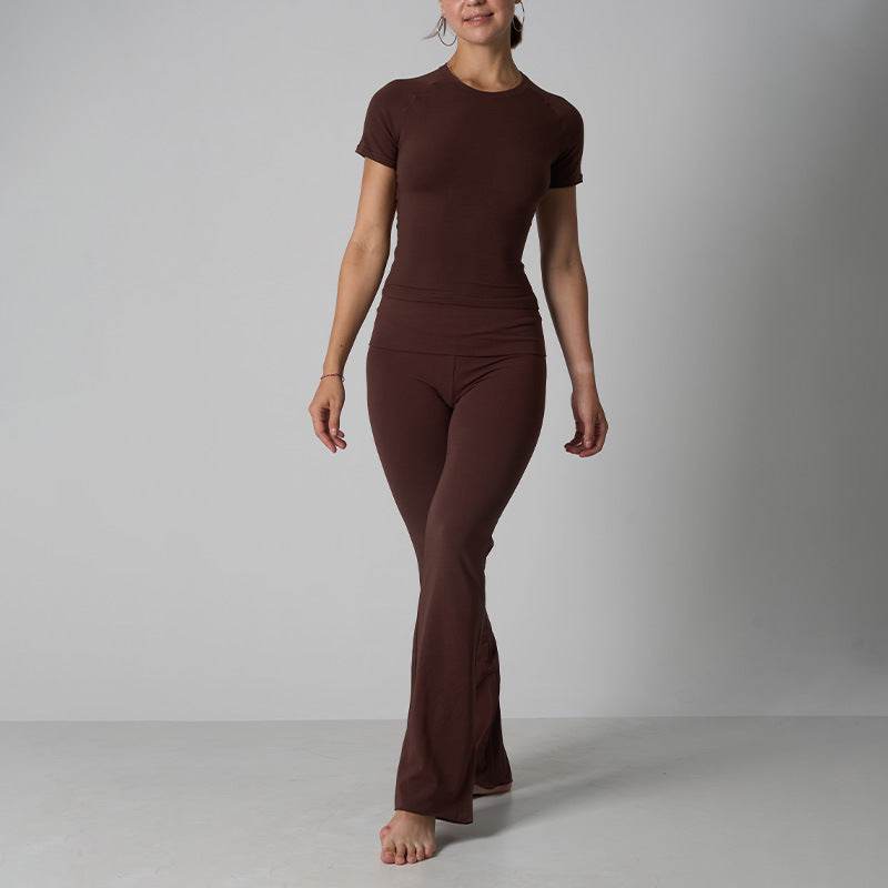 Classic Cotton Jersey Set -Casual Yoga Flare Pants with Short Sleeve - IntuitiveEncBoutique