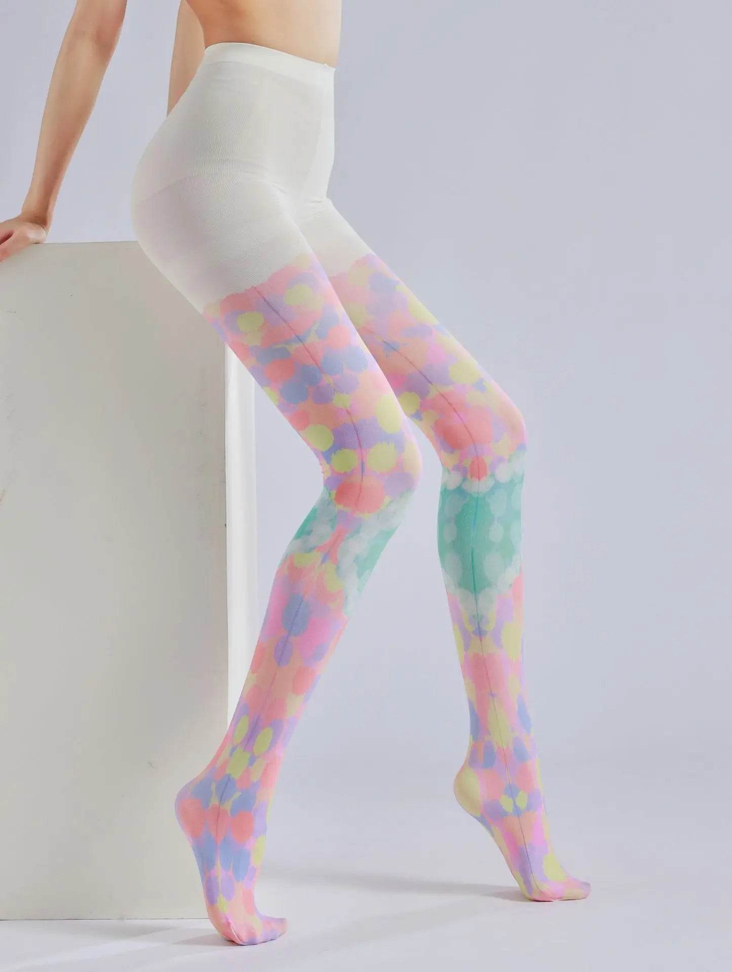 Color block stacked heart printed pantyhose with colorful patterns and sweet base socks - IntuitiveEncBoutique