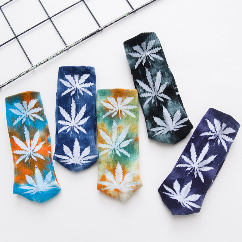 White Maple Leaves Men Colorful Cotton Socks Hip Hop Street Skater Socks