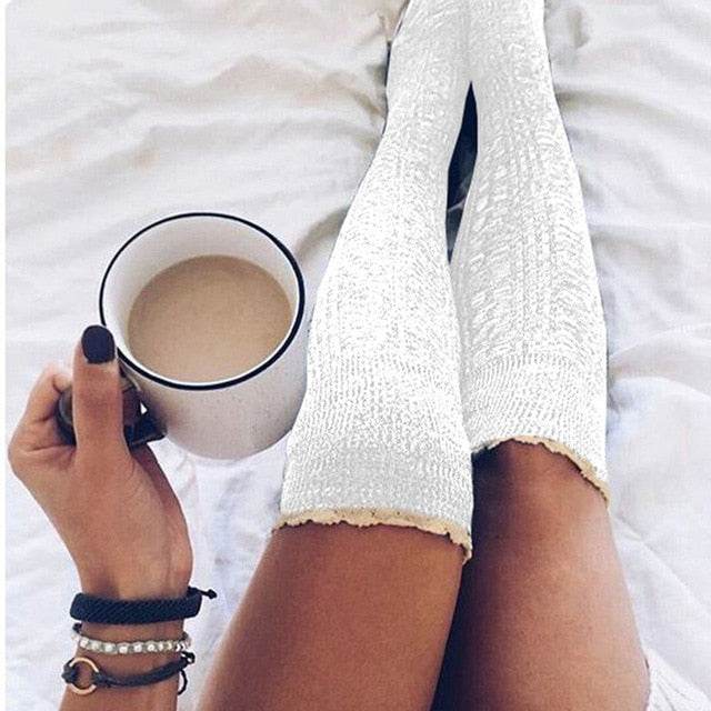 Fashion Ladies Knee High Lace Socks Women Over Knee Socks Thigh High Thick Lovely Girl Knitting Long Stockings - IntuitiveEncBoutique