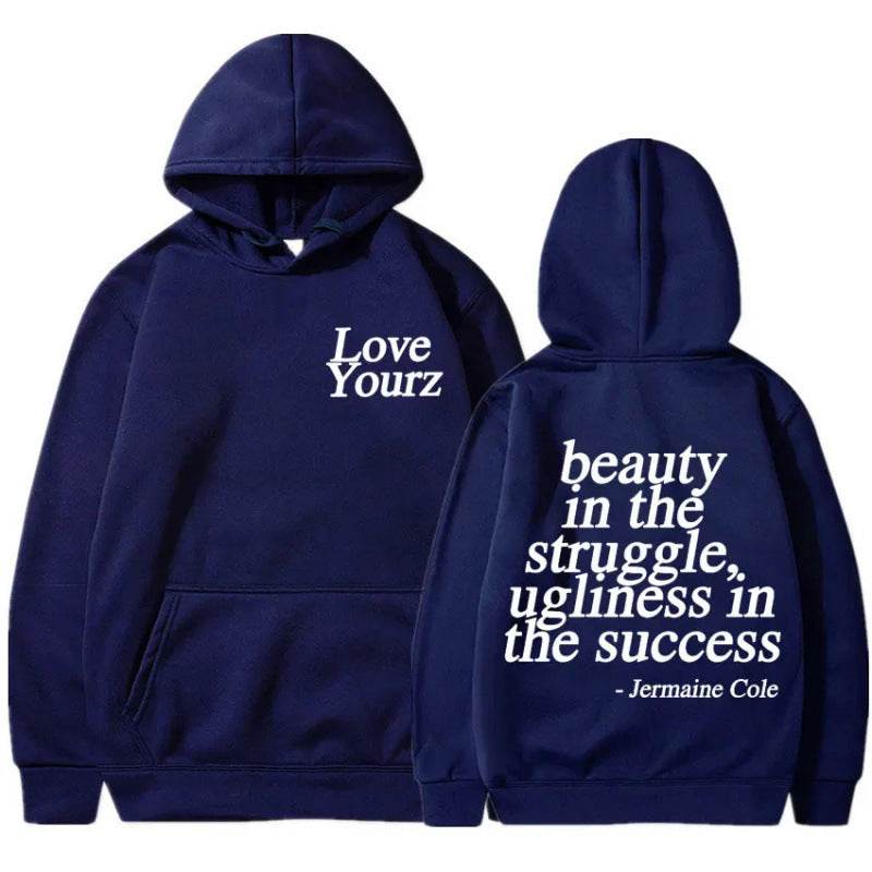 Letter Print Hooded Sweatshirt Unisex Long Sleeve Casual Top Hoodie - IntuitiveEncBoutique