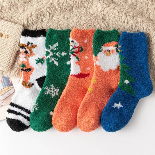 Christmas orange socks for children, winter thick INS trendy warm home socks, coral fleece flooring - IntuitiveEncBoutique