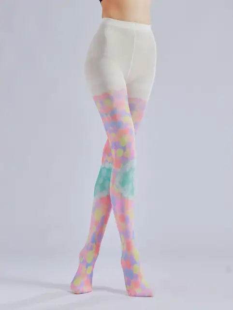 Color block stacked heart printed pantyhose with colorful patterns and sweet base socks - IntuitiveEncBoutique