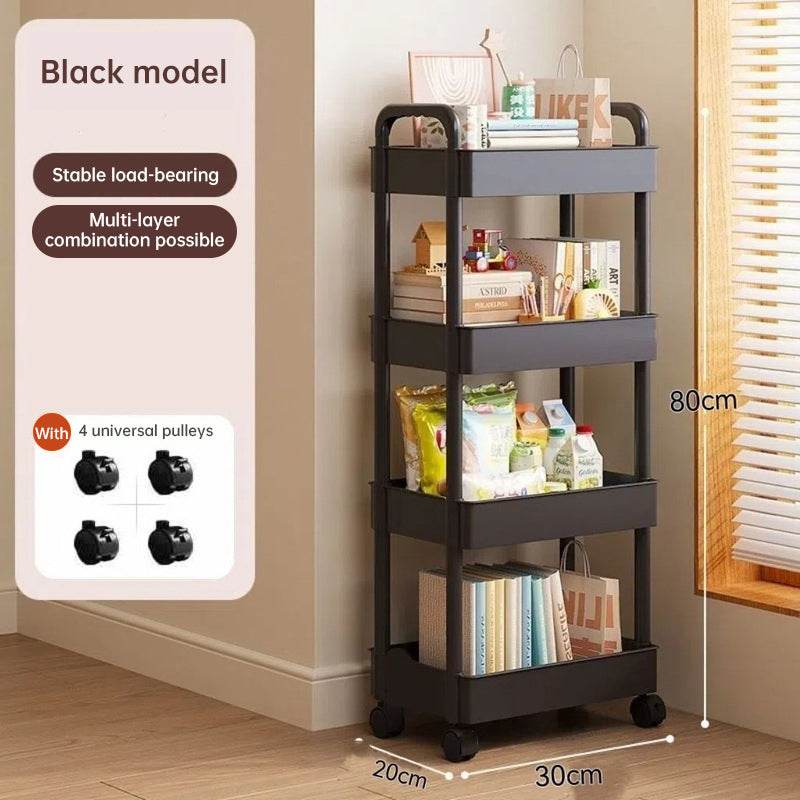 White rolling storage cart. Multifunctional, open shelves for books, ideal for kitchen & bedroom storage - IntuitiveEncBoutique