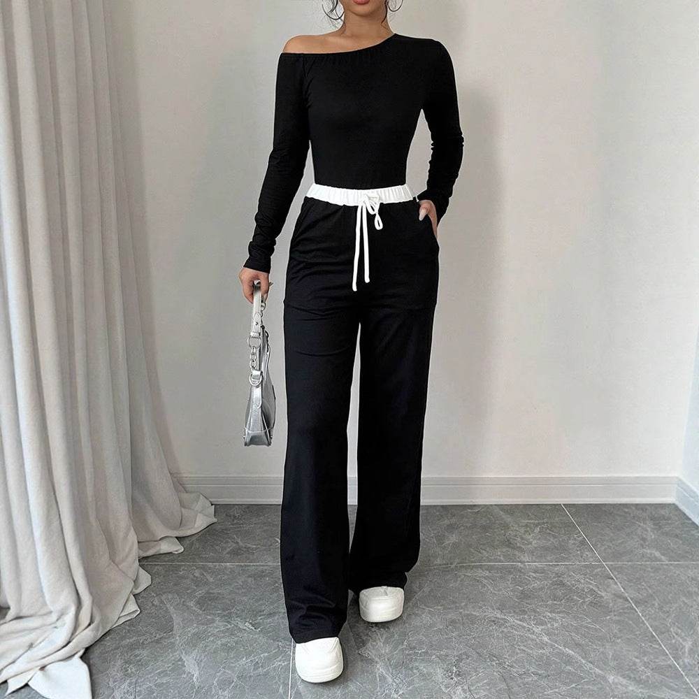 Loose wide leg long pants long sleeved T-shirt set - IntuitiveEncBoutique