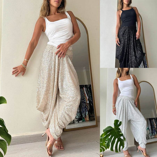 Loose sequin trousers INS elastic waist casual bloomers - IntuitiveEncBoutique