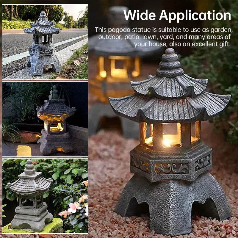 Solar-Powered Zen Garden Decor: Pagoda Lanterns & Statues - IntuitiveEncBoutique