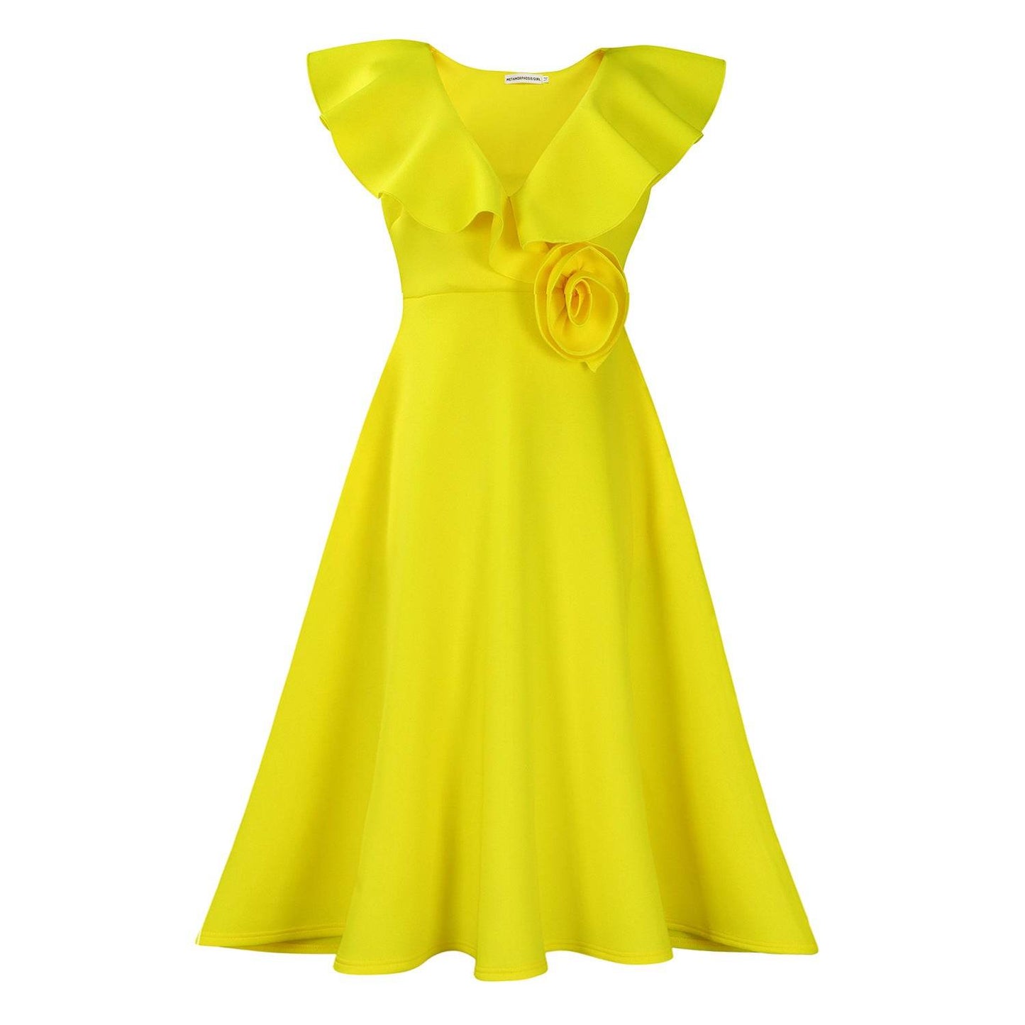 V-neck Ruffled Hem 3D Flower Skirt Evening Dress Banquet Dress - IntuitiveEncBoutique
