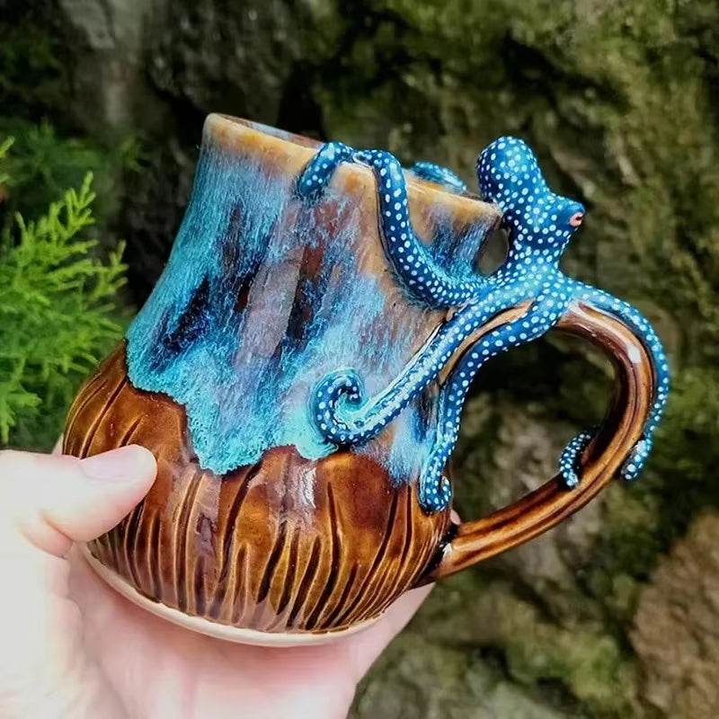 Handmade Deep Blue Octopus Mug. For Hot & Cold Drinks - IntuitiveEncBoutique
