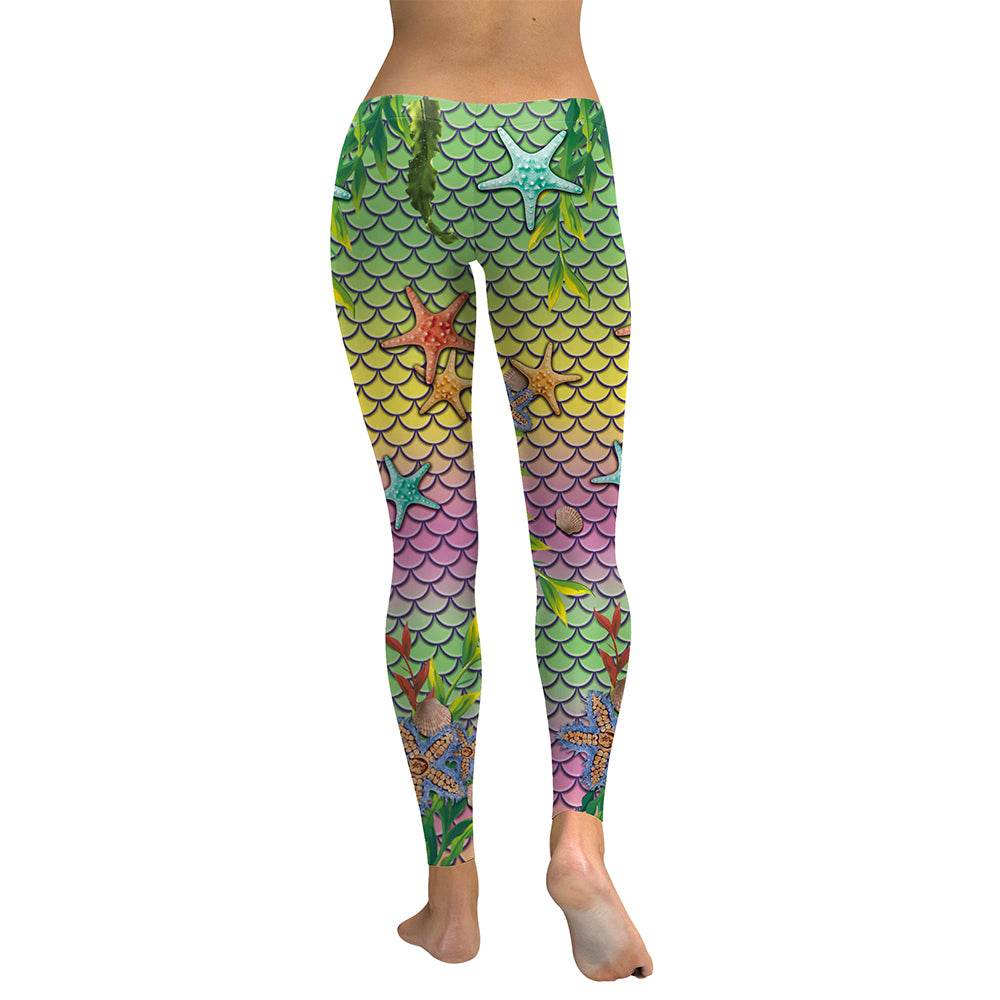 Mermaid Ocean Women Leggings Starfish Fish Scales Digital Print Leggings - IntuitiveEncBoutique